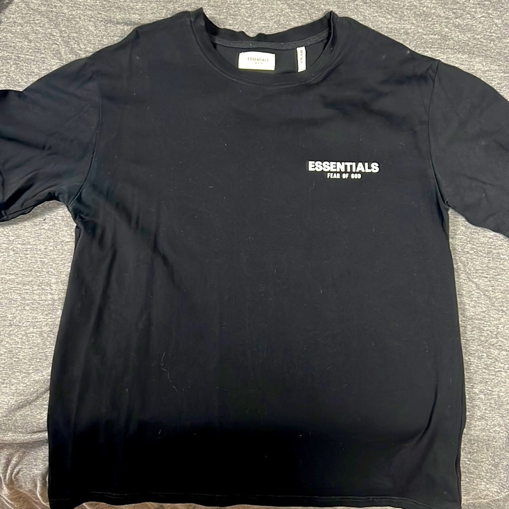 Essentials T shirt, black, medium, graphic on back.